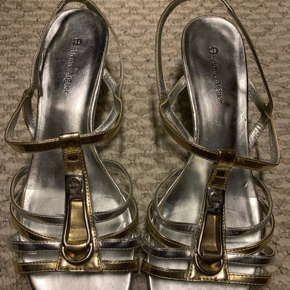 Silver and gold strappy Aigner sandals